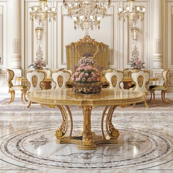 Exquisite Riva Mobili D'Arte 22091 table handcrafted in Italy with gilded wood and ornate sculpted detailing