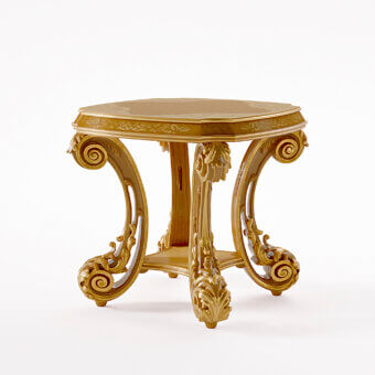 Superior Riva Mobili D'Arte 22173 side table crafted in gilded finish with sculpted floral motifs and extensively curved lines