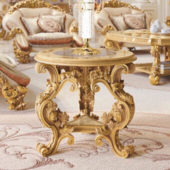 Distinguished Riva Mobili D'Arte 22175 side table handcrafted in wood with ornate floral motifs and golden finish