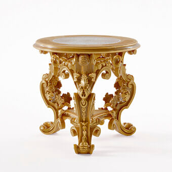 Superior Riva Mobili D'Arte 22175 side table crafted in glossy golden wood with curved lines and floral motifs