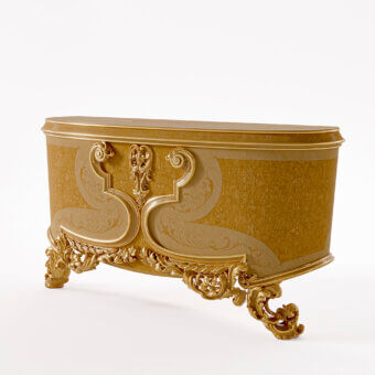 Superior Riva Mobili D'Arte 22177 sideboard crafted in wood with sculpted carvings and high-gloss golden finish