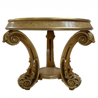Lavish Riva Mobili D'Arte 22275 side table crafted in Italy with ornate swirling details and glossy golden finish