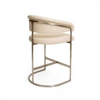 Exceptional Visionnaire Clem stool with squared brass pipe frame and curved plywood core in off-white finish