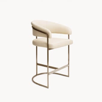 Distinguished Visionnaire Clem stool with creamy leather-like upholstery and rigorously squared brass pipe frame