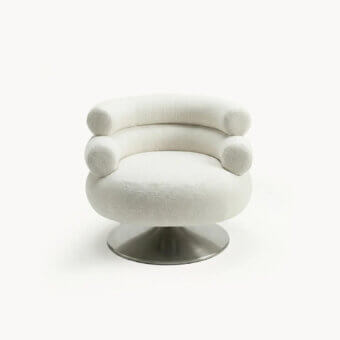 Superior Visionnaire Voluptas lounge chair crafted in textured off-white textile with a satin-finish metallic base