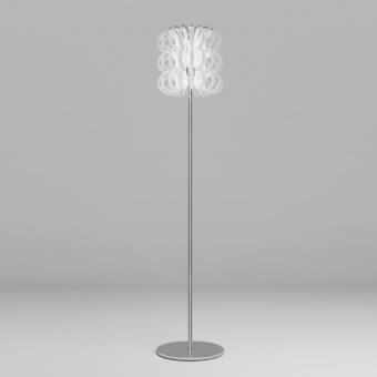 Elegant Vistosi Ecos floor lamp crafted in polished metal with clear hand-blown Murano glass featuring a rigadin texture