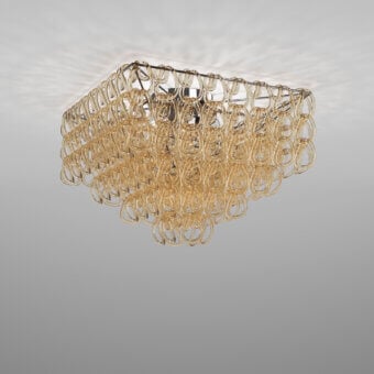 Elegant Vistosi Giogali ceiling lamp crafted in interlocking hand-blown glass with a glossy metallic framework