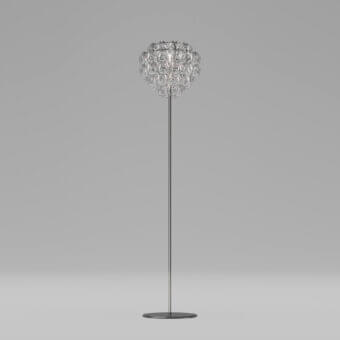 Distinguished Vistosi Giogali floor lamp crafted in clear Murano glass hooks with a dark-finished metal stem and base