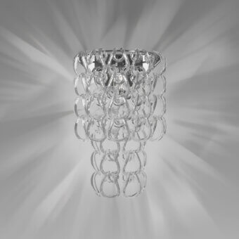 Superior Vistosi Giogali wall lamp crafted with cascading interconnected rings of clear Murano glass and glossy finish