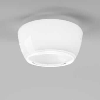 Exceptional Vistosi Implode ceiling lamp crafted in multi-layered glass with a glossy white to transparent crystal gradation