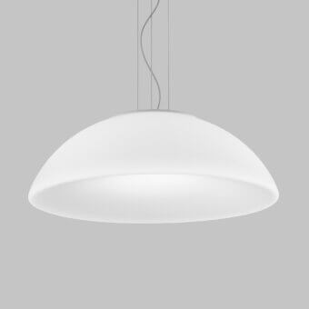 Elegant Vistosi Infinita suspension lamp, a handcrafted fixture in bright white Murano glass with a satin finish