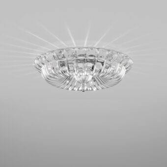 Superior Vistosi Novecento ceiling lamp crafted from transparent glass with a signature rigadin finish radiating subtle light