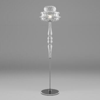 Distinguished Vistosi Novecento floor lamp crafted in textured clear glass and polished metal with undulating curves