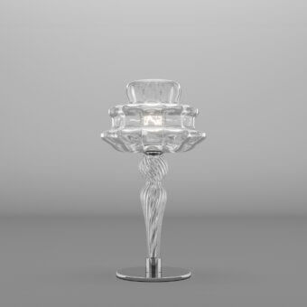 Superior Vistosi Novecento table lamp crafted with translucent glass and polished metal exhibiting a rigadin finish