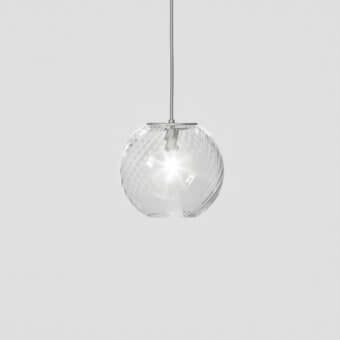 Exceptional Vistosi Oto suspension lamp crafted in clear blown glass with a signature ridged texture