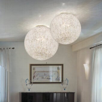 Distinguished Vistosi Rina ceiling lamp crafted in creamy white glass with a subtly mottled texture evoking airy lightness