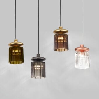 Distinguished Vistosi Tread suspension lamp crafted in reddish-copper glass with a copper-toned metal cap