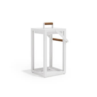 Elegant Atmosphera Alba floor lamp with aluminum and natural Teak handles, finished in matte white