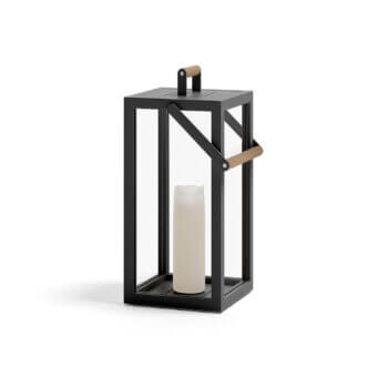 Architectural Atmosphera Alba Candle lamp crafted in aluminum with matte black finish and subtle wooden handle