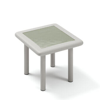 Distinguished Atmosphera Bliss side table with aluminum frame and translucent pale green tabletop in Gesso finish