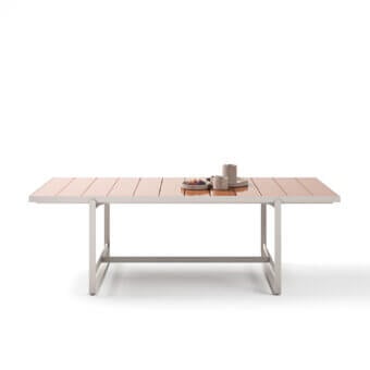 Distinguished Atmosphera Capri table with reddish-brown glazed lava stone slats and a solid aluminum base