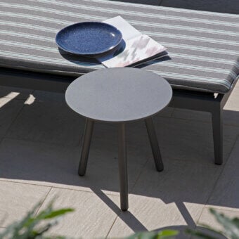 Superior Atmosphera Dream side table with aluminum construction and sleek medium gray epoxy painted finish