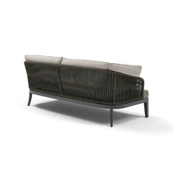 Exceptional Atmosphera Dream 2.0 sofa with a hand-woven round rope back and light gray cushions built with a matte dark gray metal frame