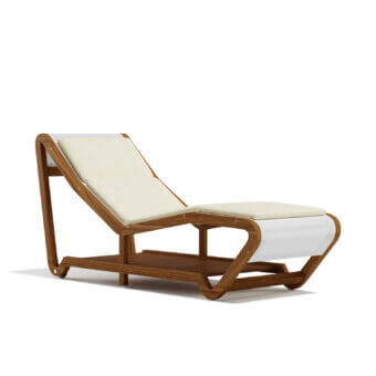 Exceptional Atmosphera Infinity chaise lounge with a fluid ergonomic design in oiled TEAK wood and cream textilene