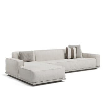 Captivating Atmosphera Laguna sectional with textured woven fabric, square cushions and subtle striping in light neutral gray with a matte finish