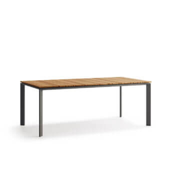 Distinguished Atmosphera Magic table crafted with milled Asian TEAK and an epoxy-painted aluminum base in a warm natural tone