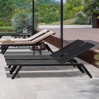 Superior Atmosphera Maxim chaise lounge with light beige Textilene and dark gray epoxy-painted aluminum frame