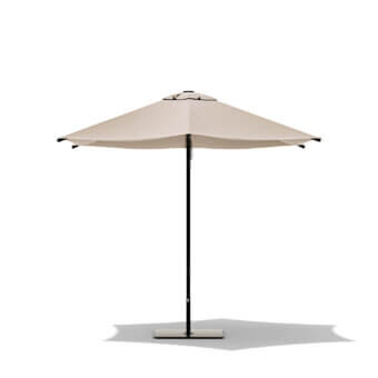 Distinguished Atmosphera Mitos umbrella with a light beige acrylic canopy and smooth black aluminum frame built for lasting stability
