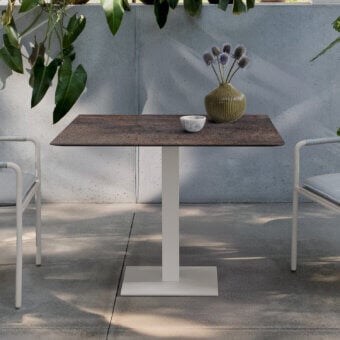 Superior Atmosphera Net Q table crafted in mottled brown with a durable HPL tabletop and galvanized steel base featuring a powder-coated finish