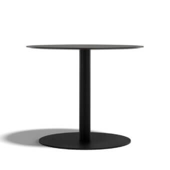 Superior Atmosphera Net table with sleek cylindrical form and durable matte black HPL tabletop built with galvanized steel