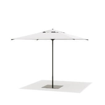 Elegant Atmosphera Once Umbrella parasol with white acrylic canopy and matte grey aluminum frame built with a stone base