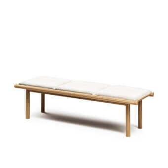 Superior Atmosphera Panama bench with teak frame and light beige cushions boasts a smooth satin finish