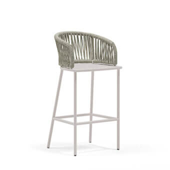 Elegant Atmosphera Pleasure stool crafted with aluminum frame and intricately woven light gray high-performance fibers with refined finish