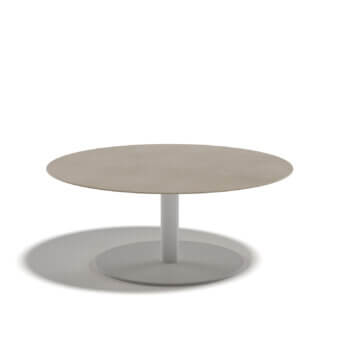Elegant Atmosphera Smart coffee table with powder-coated aluminum structure and neutral beige Gres tabletop in a smooth matte finish