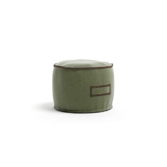 Superior Atmosphera Soft Round Ottoman with textured matte olive green fabric and anti-slip rubberised base