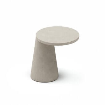Superior Atmosphera Totem side table with geometric base and circular tabletop crafted in textured granular material with transparent waterproof painting