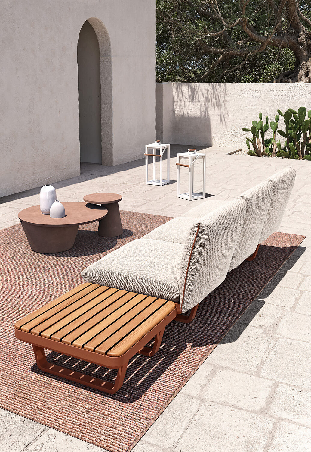Exceptional Atmosphera Totem side table crafted with metal and transparent waterproof painting in matte white finish