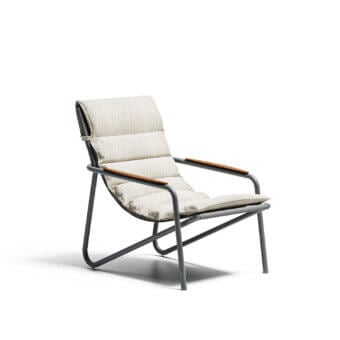 Distinguished Atmosphera Zante padded lounge chair in beige textured textile with light gray aluminum and warm brown wooden armrests