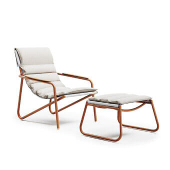Lavish Atmosphera Zante padded lounge chair with aluminum frame, textilene and plush beige fabric cushioning with satin finish
