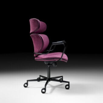 Refined Black Tie Asia Office chair with muted magenta textile upholstery and matte black metal frame