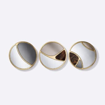 Superior Black Tie Delta mirrors built with Emperador marble, mirrored glass, and light hardwood with a satin finish