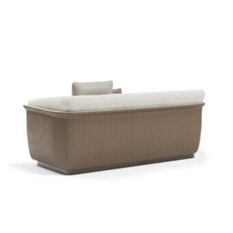 Lavish Capital Allure sofa with sculpted silhouette and curated light beige fabric upholstery crafted in Italy