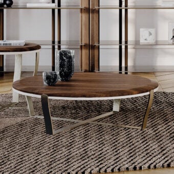Elegant Capital Aristo coffee table with warm solid wood top and muted gray lacquered metal legs