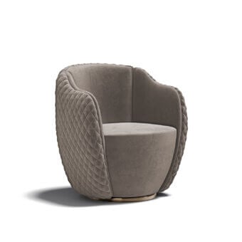 Superior Capital Audrey lounge chair with quilted taupe textile upholstery and gold-tone metal swivel base