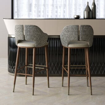 Distinguished Capital Augusta stool with black and cream woven textile upholstery and satin finished wood frame