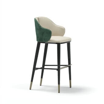 Distinctive Capital Augusta stool crafted with cream textile and dark green velvet upholstery with black and brass metal legs